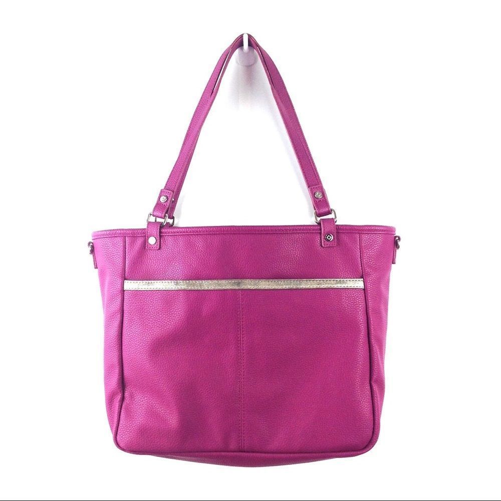 Thirty-One Townsfair Pink Pebbled Reversible Tote Color is Magenta/Fushia